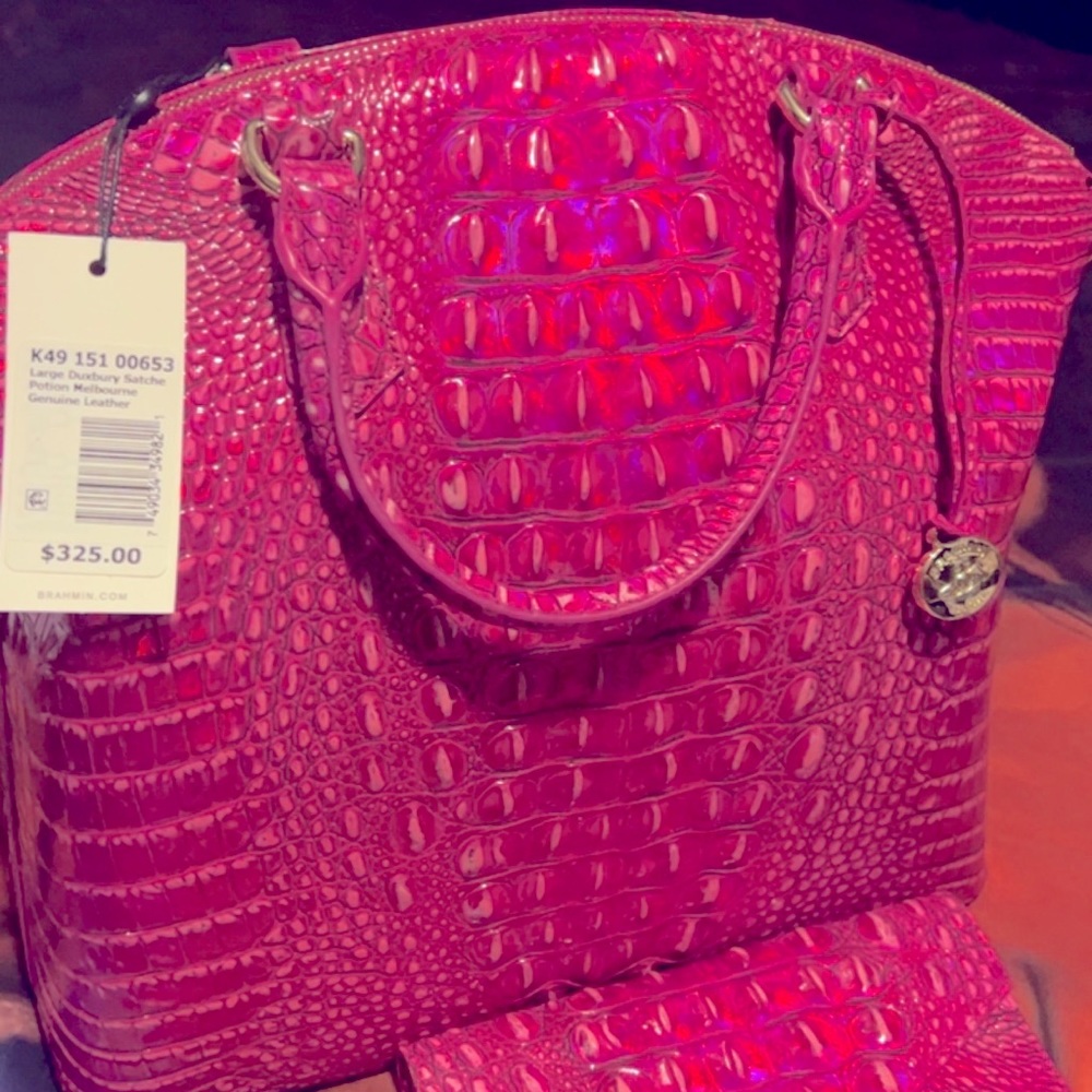 NWT Large Duxbury Brahmin in pink potion w/ registration cards